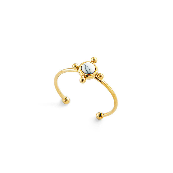 Jewelry Inlaid Natural Stone Droplets Round Retro Simple Stainless Steel Ring