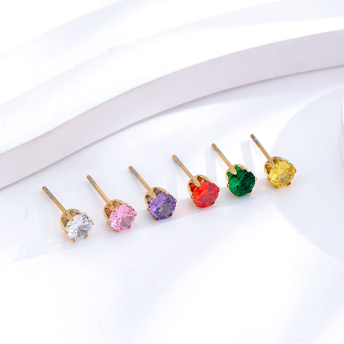 1 Set Simple Style Classic Style Round Stainless Steel Plating Inlay Zircon 24K Gold Plated Ear Studs