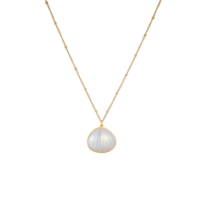 Retro Oval Stainless Steel Opal Pendant Necklace In Bulk