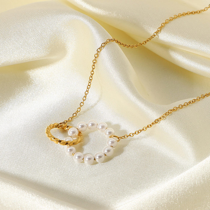 Bague Simple en acier inoxydable, Imitation de perles, pendentif, collier, vente en gros de bijoux