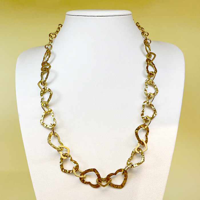 Style romain Streetwear ovale en forme de coeur en acier inoxydable Patchwork placage collier plaqué or