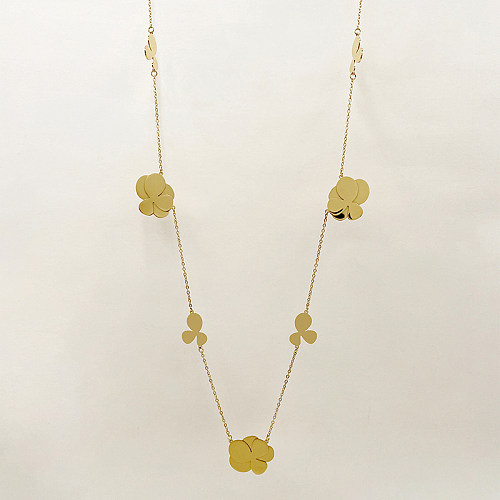 Elegante, klassische, schlichte Blumen-Halskette aus Edelstahl mit Polierbeschichtung und vergoldeter Oberfläche