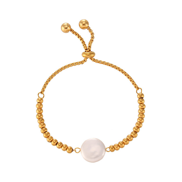 Retro Style Pearl Stainless Steel Plated 18K Beads Drawstring Bracelet