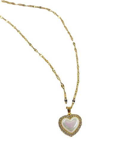 Simple Style Heart Shape Stainless Steel Inlay Artificial Pearls Zircon Pendant Necklace