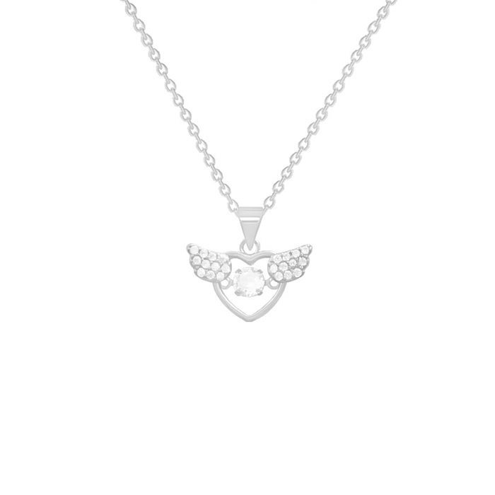 Collar con colgante de diamante artificial con incrustaciones de cobre y acero inoxidable con alas en forma de corazón