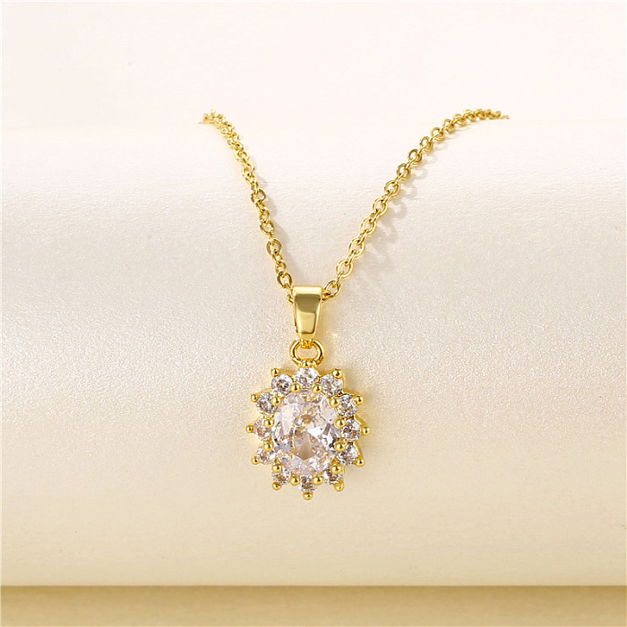 Wholesale Artistic Geometric Circle Flower Stainless Steel  Stainless Steel 18K Gold Plated Zircon Pendant Necklace