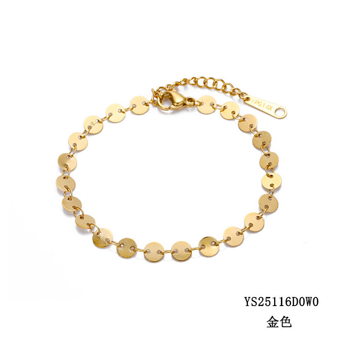 Pulsera de cadena de disco de moda, pulseras chapadas en oro de acero titanio 316L para mujer, joyería al por mayor
