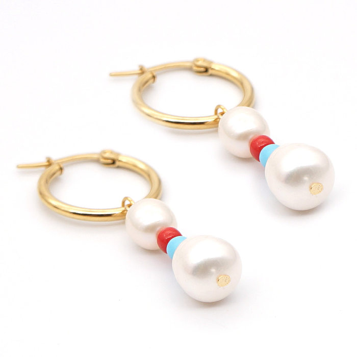 Simple Pearl Stainless Steel  Circle Earrings Wholesale jewelry