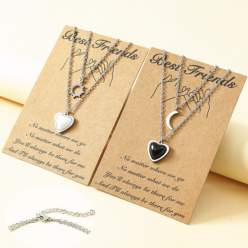 Fashion Sun Moon Heart Shape Stainless Steel  Hollow Out Inlay Resin Layered Necklaces 2 Pieces