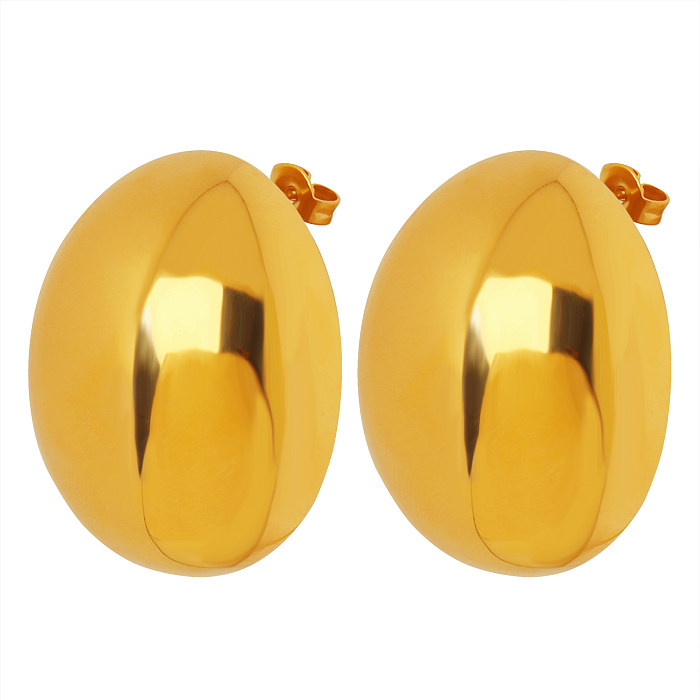 1 par de aretes chapados en oro de 18 quilates con revestimiento de acero inoxidable ovalado artístico de estilo simple