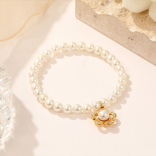 Niedliche, schlichte, klassische Blumen-Edelstahl-Beschichtung, Inlay, vergoldete Perlenarmbänder im Großhandel