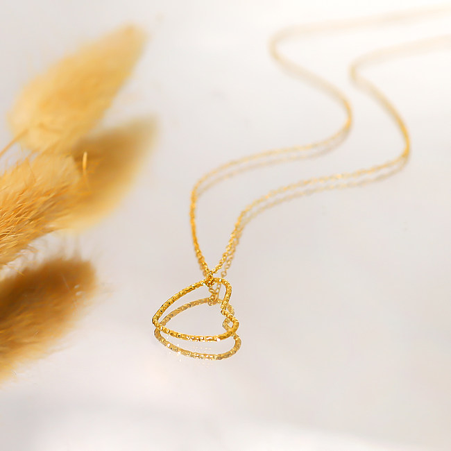 IG-Stil, französischer Stil, Pendel-Halskette, herzförmig, Edelstahl, Edelstahl-Beschichtung, 18 Karat vergoldet, Anhänger-Halskette