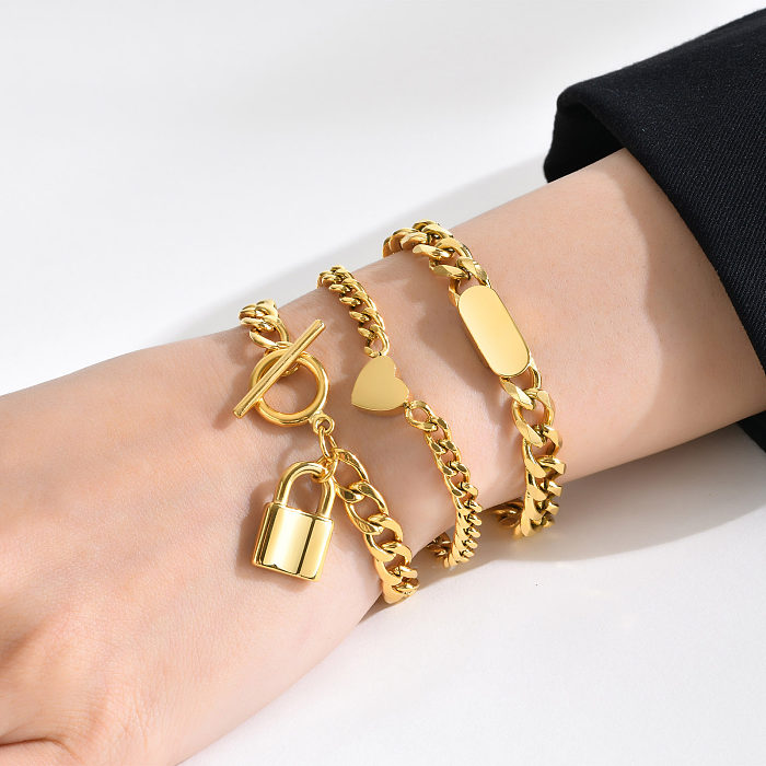 Bracelets plaqués or 18 carats en acier inoxydable avec serrure en forme de cœur avec portrait rétro, vente en gros