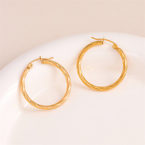 1 Pair Casual Simple Style Twist Plating Stainless Steel  Stainless Steel 18K Gold Plated Earrings