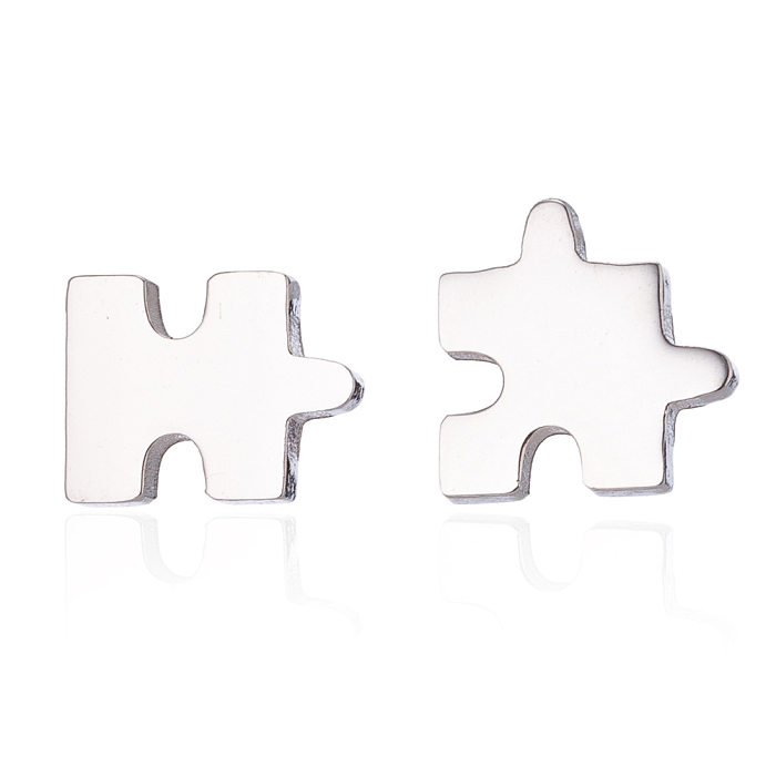 Women'S Fashion Korean Style Jigsaw Stainless Steel  No Inlaid Ear Studs Plating Stainless Steel  Earrings