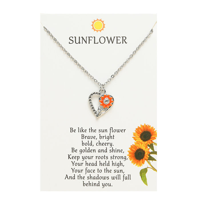 Fashion Sunflower Heart Shape Stainless Steel  Polishing Enamel Hollow Out Pendant Necklace 1 Piece