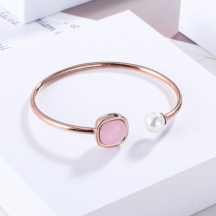 Creative Fashion Pearl Pink Open Stainless Steel Bracelet Wholesale jewelry
