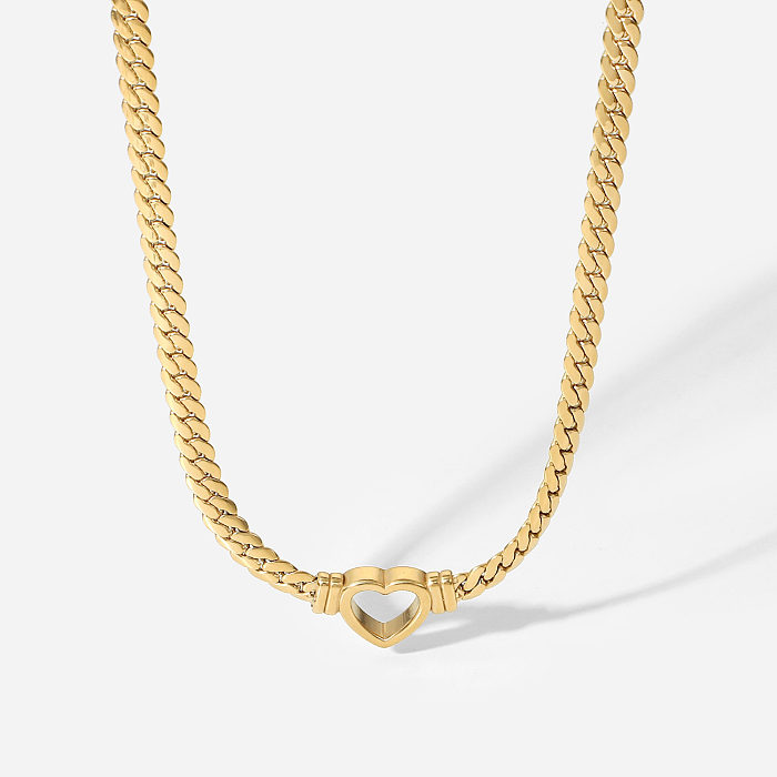 New Trend Hollow Heart Stainless Steel  Cuban Chain Heart Necklace