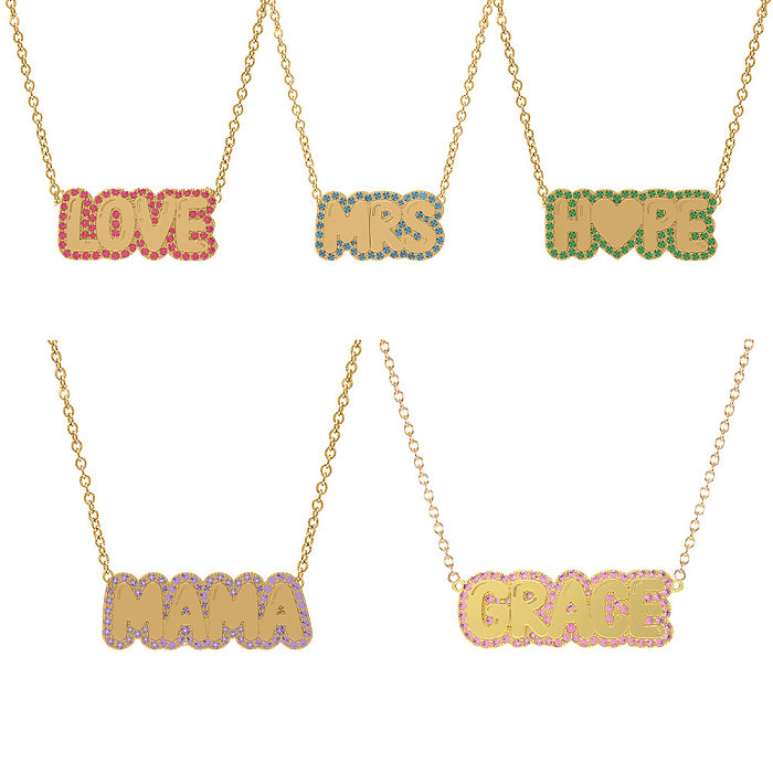 Simple Style Letter Stainless Steel  Stainless Steel Plating Inlay Zircon 18K Gold Plated Pendant Necklace