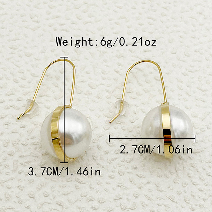 1 paire décontracté élégant doux rond placage incrustation en acier inoxydable perle plaqué or ligne d'oreille
