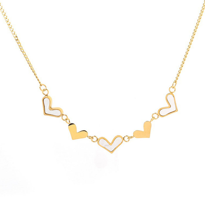 Korean Style Heart Shape Stainless Steel Tassel Chain Inlaid Gold Necklace 1 Piece