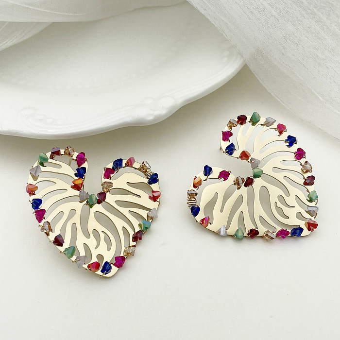 1 Pair Artistic Heart Shape Plating Zircon Stainless Steel  Gold Plated Ear Studs