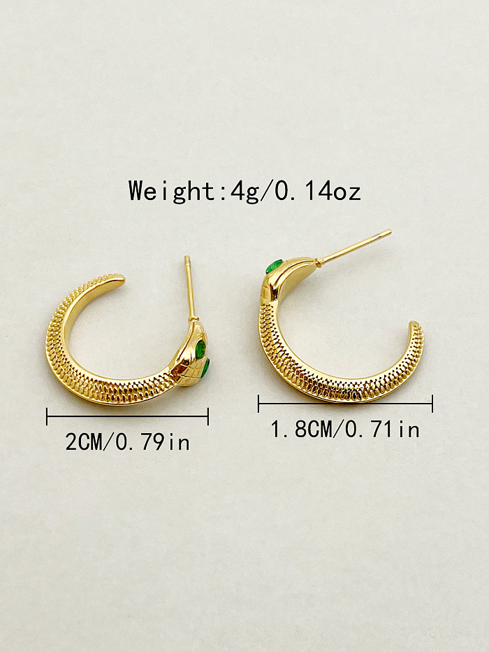 1 Pair Hip-Hop Funny Novelty Animal Snake Stainless Steel  Metal Polishing Plating Inlay Artificial Gemstones Gold Plated Ear Studs