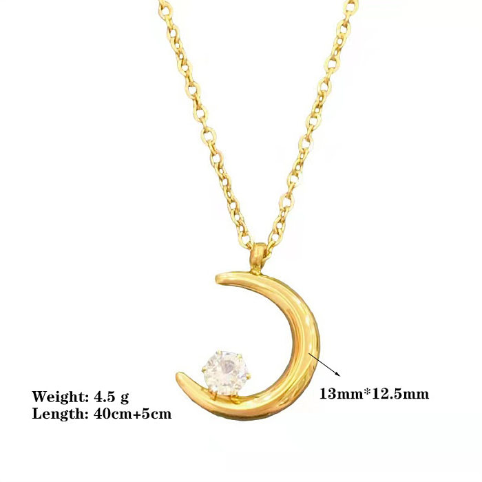 Simple Style Moon Stainless Steel Plating Inlay Artificial Crystal Pendant Necklace