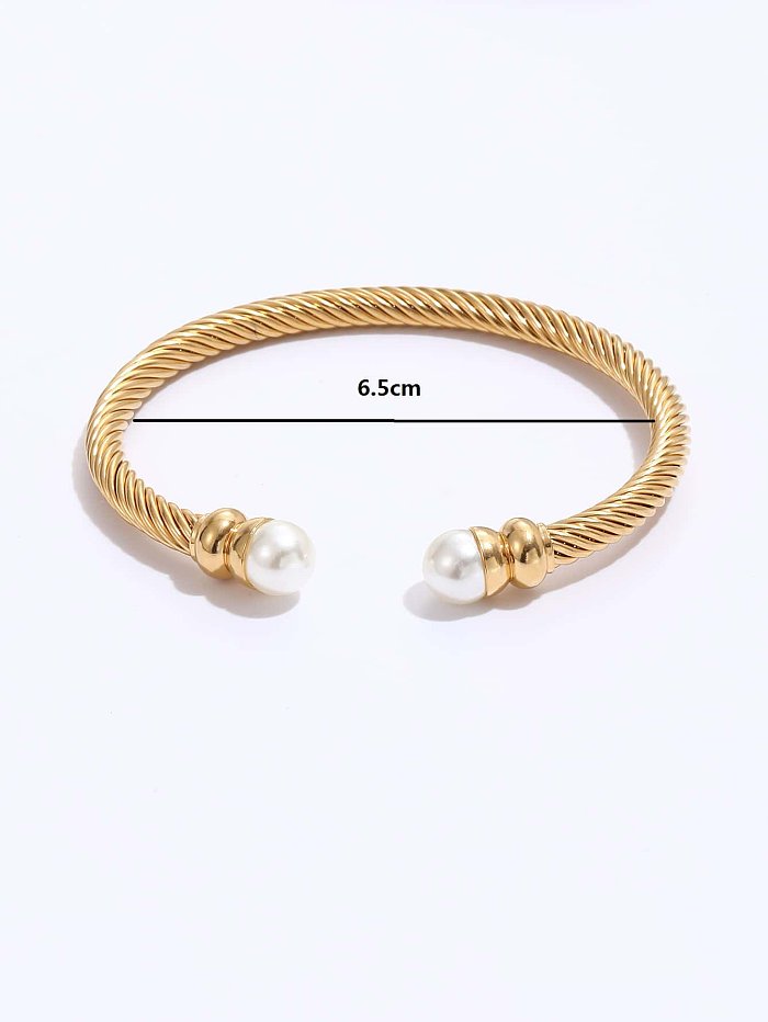 Pulseira aberta em forma de C em aço inoxidável galvanizado fio de ouro 18K moda simples fio trançado em forma de C
