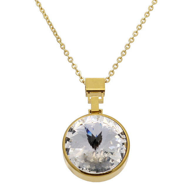 Simple Style Round Stainless Steel Inlay Artificial Crystal Pendant Necklace