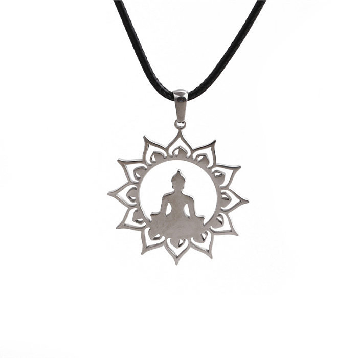 Collier pendentif plaqué or en acier inoxydable de style simple Bouddha