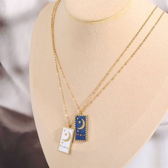 Retro Punk Simple Style Square Stainless Steel  Plating Inlay Zircon 18K Gold Plated Pendant Necklace