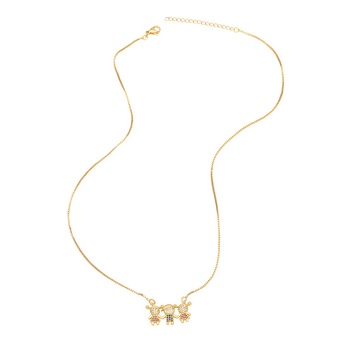 IG Style Niedliche menschliche Anhänger-Halskette aus Edelstahl mit Kupferbeschichtung und Zirkon-18-Karat-Vergoldung