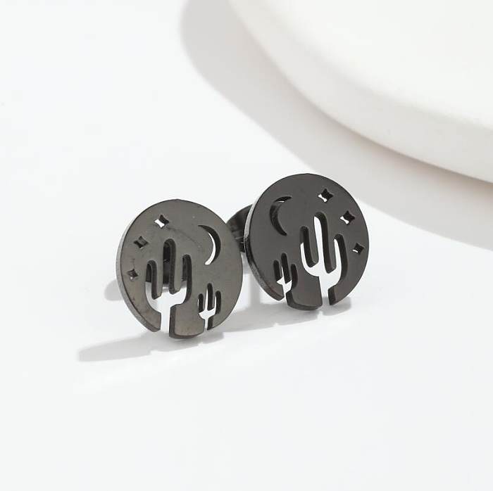 Simple Style Cactus Star Moon Stainless Steel  Plating Hollow Out Ear Studs 1 Pair