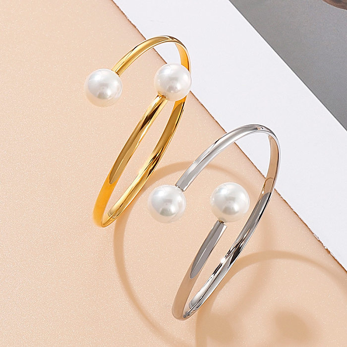 EBay AliExpress Supply European And American Fashion Cool Simple And Cool Style Stainless Steel Women's Open Pearl Bracelet