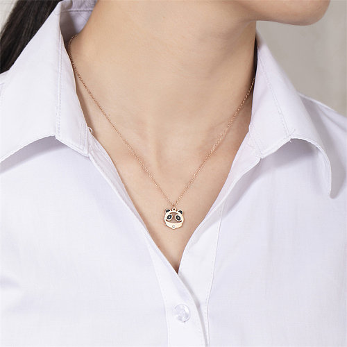 Casual Style Simple Style Classique Panda Acier Inoxydable Polissage Placage Incrustation Diamant Plaqué Or Rose Collier Pendentif