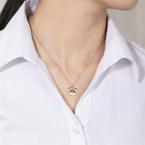 Casual Simple Style Classic Style Panda Stainless Steel  Stainless Steel Polishing Plating Inlay Diamond Rose Gold Plated Pendant Necklace