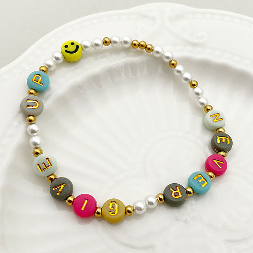 Design original feito à mão doce carta smiley face pulseiras banhadas a ouro de aço inoxidável a granel