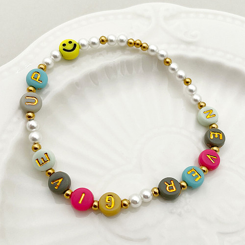 Original Design Handmade Sweet Letter Smiley Face Stainless Steel Gold Plated Bracelets In Bulk