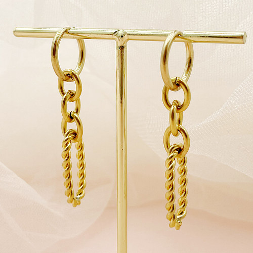 1 paire de boucles d'oreilles pendantes en acier inoxydable plaqué or, Style Simple, chaîne de couleur unie