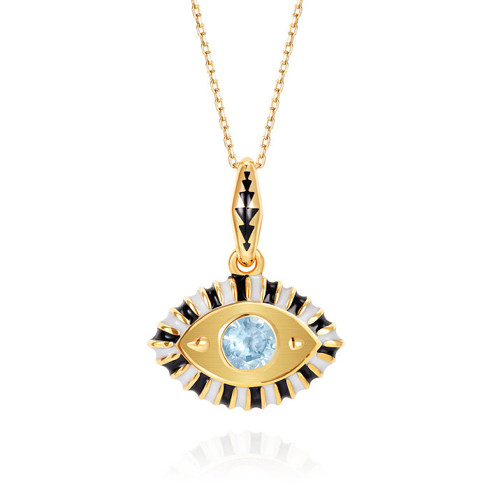 Simple Style Devil'S Eye Oval Stainless Steel Enamel Plating Inlay Zircon 18K Gold Plated Pendant Necklace