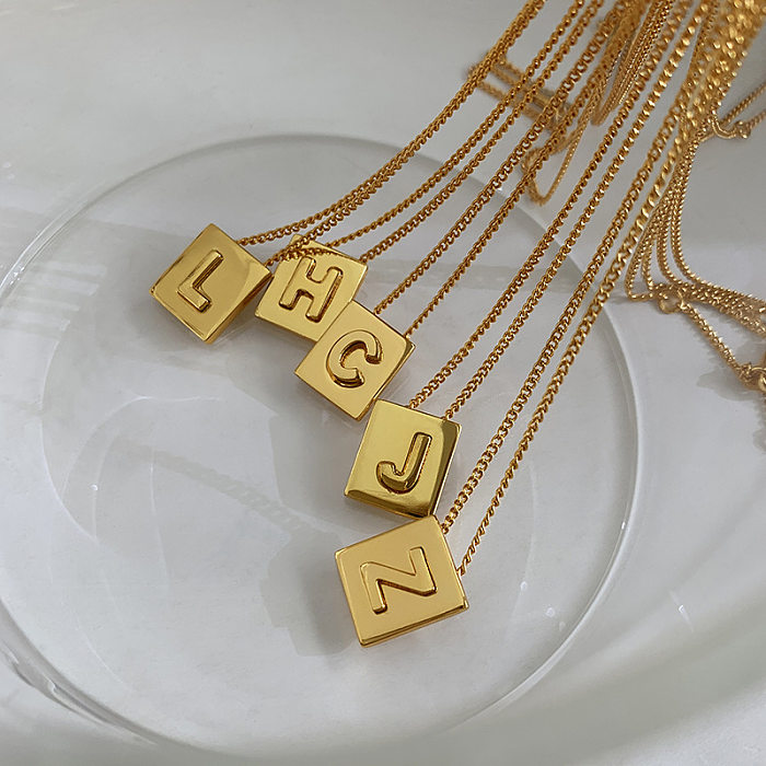 Colar quadrado de aço inoxidável com letras de estilo simples 1 peça