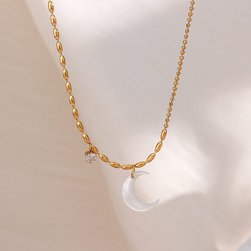 Einfache Mond-Edelstahl-Halskette mit eingelegter Muschel-Edelstahl-Halskette