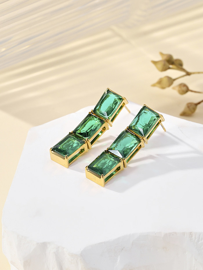 1 Pair Elegant Lady Shiny Geometric Plating Inlay Stainless Steel  Zircon 18K Gold Plated Drop Earrings