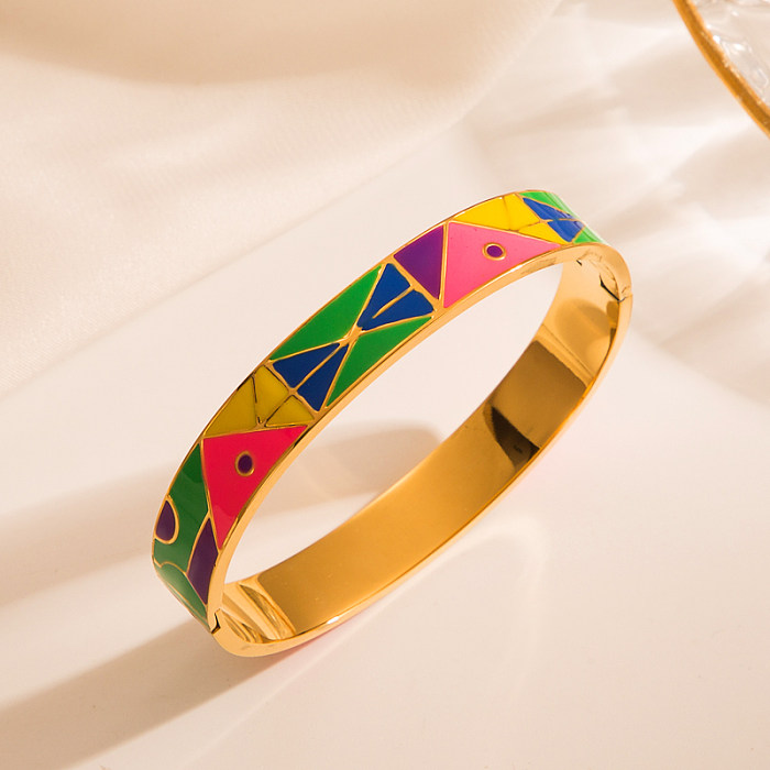 Bracelet Georgette Tropical Color Block Stainless Steel Enamel Gold Plated Zircon Bangle 1 Piece