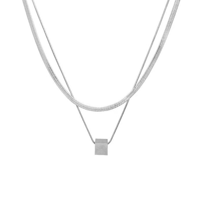 Simple Style Solid Color Stainless Steel Polishing Layered Necklaces