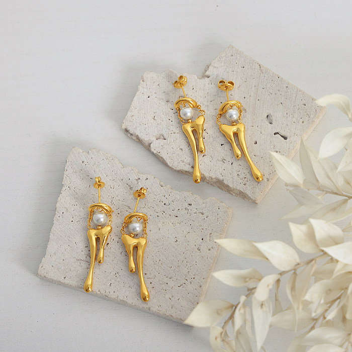 1 Pair Elegant Baroque Style Water Droplets Plating Inlay Stainless Steel Artificial Pearls 18K Gold Plated Drop Earrings