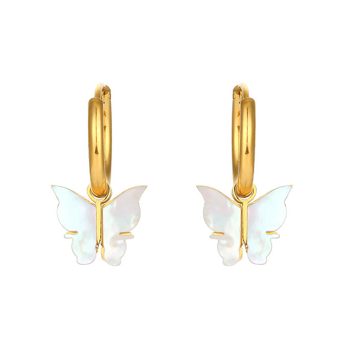 Collar con colgante de mariposa de concha blanca de acero inoxidable, joyería en forma de gota para el oído, concha de moda