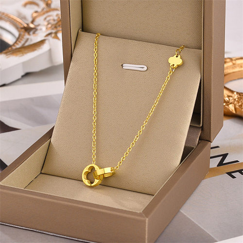 Fashion Four Leaf Clover Round Stainless Steel Plating Hollow Out Necklace 1 Piece