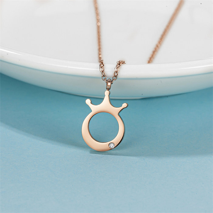 Simple Style Crown Stainless Steel  Polishing Plating Inlay Diamond Rose Gold Plated Pendant Necklace